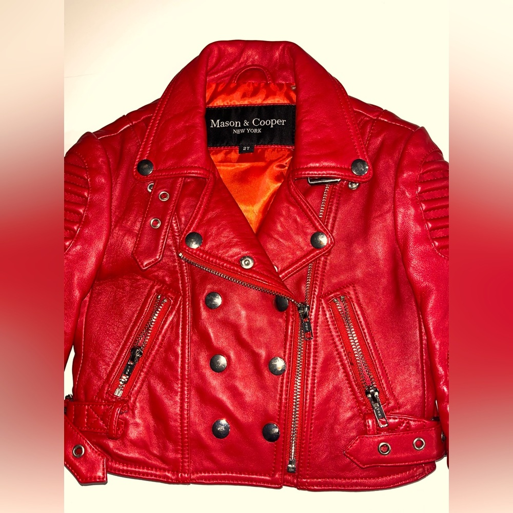 Mason & Cooper Genuine Red Leather Jacket. Size 2T. Color: Red. New Condition!